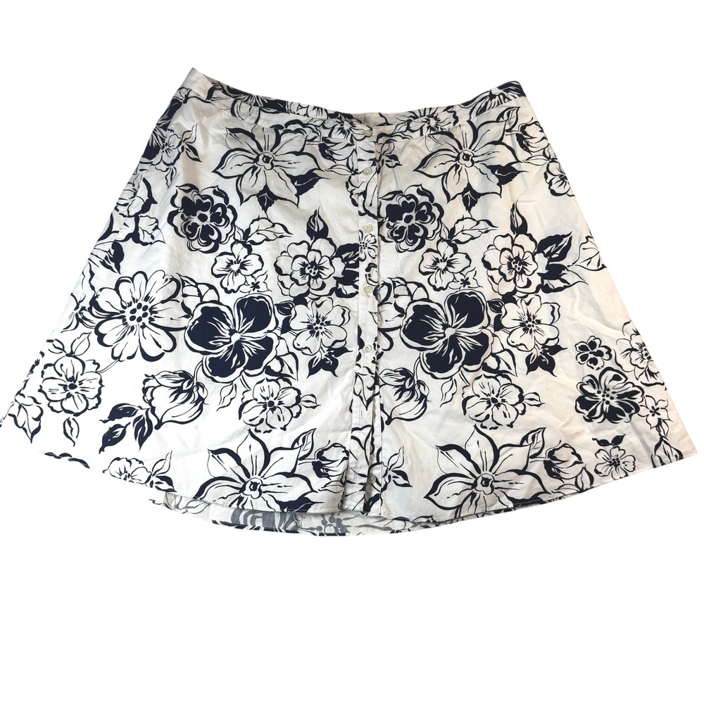 Lauren Ralph Lauren‎ Skirt Womens 18W White Blue Floral Cotton Lined A Line